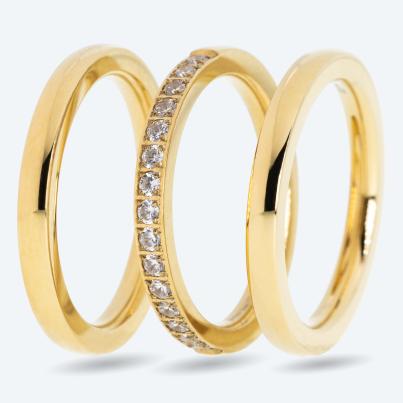 SET 3x Edelstahl Ringe vergoldet Zirkonia