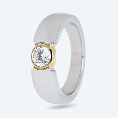 Edelstahl Solitär-Ring bicolor Zirkonia