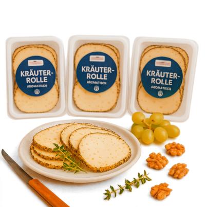Käsekräuterrolle in Scheiben