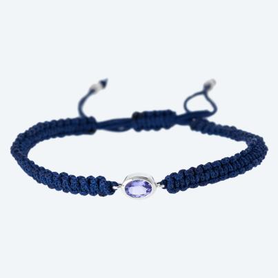 Armband 925 rhodiniert Tansanit Textilband blau
