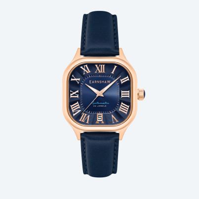 EARNSHAW Automatikuhr "Coussin" rosé-blau