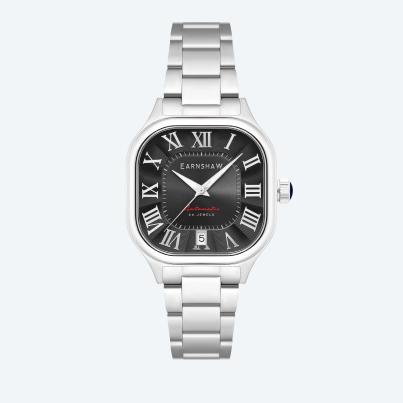 EARNSHAW Automatikuhr "Coussin" silber-schwarz