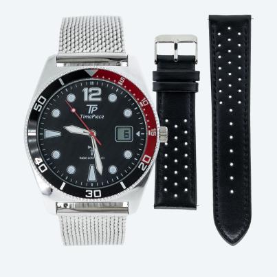 Time Piece Herren-Funkuhr + zusätz. Lederband