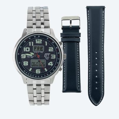 ETT Funk-Solar-Herrenuhr "Hunter" World Timer blau