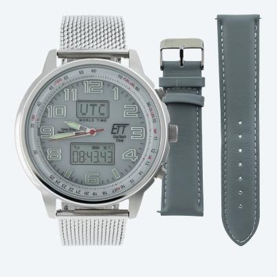 ETT Funk-Solar-Herrenuhr "Hunter" World Timer grau