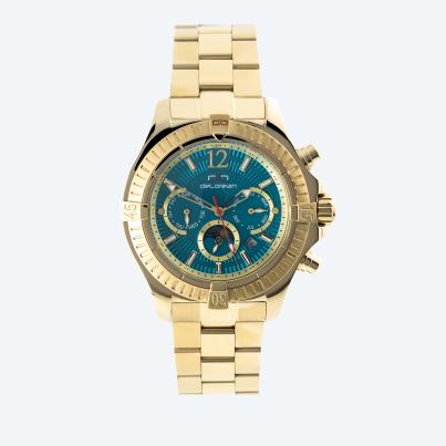 deLorean Herren-Automatikuhr Fangio, petrol-gold