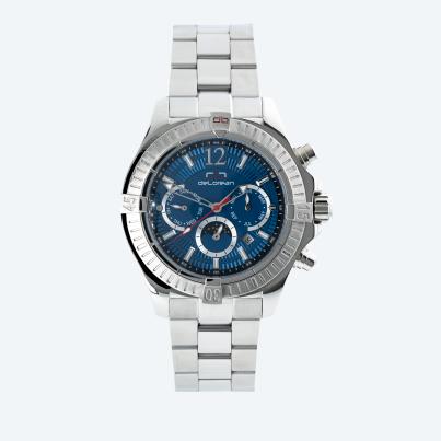 deLorean Herren-Automatikuhr "Fangio" silber-blau