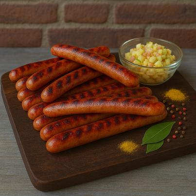 Gelbe Bratwurst im Schweinedarm