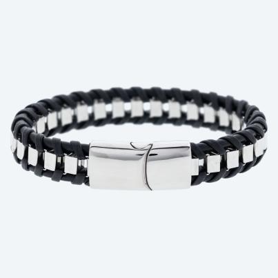 Armband Edelstahl, Leder synthetisch