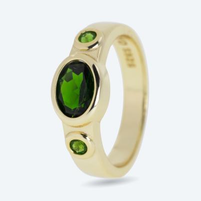 Ring 925 Silber vergoldet Chromdiopsid