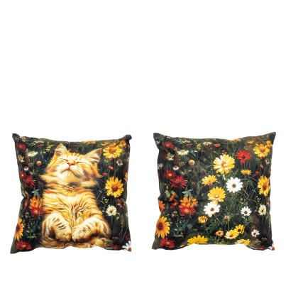 2 Dekokissen Katze & Blumen