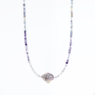 Collier Fluorit, SWZPerle Magnetverschluß