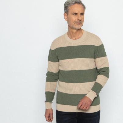 Herren-Streifen-Pullover beige/salbei