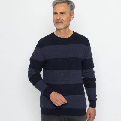Herren-Streifen-Pullover marine/blau