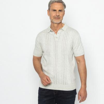 Herren-Polo-Strickpullover hellgrau