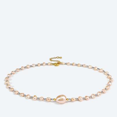 Collier Süsswasserzuchtperlen aprikofarbig