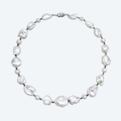 Collier Keshi Perlen weiß Verschluß 925 Silber