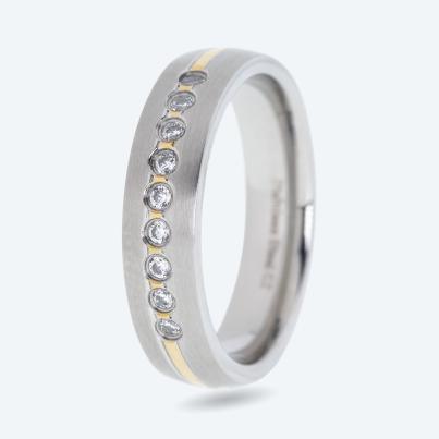 Ring Edelstahl bicolor Zirkonia