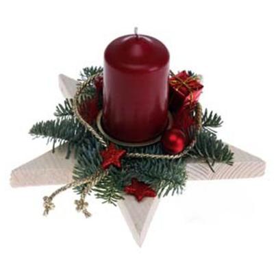 Holzstern 20cm mit roter Kerze