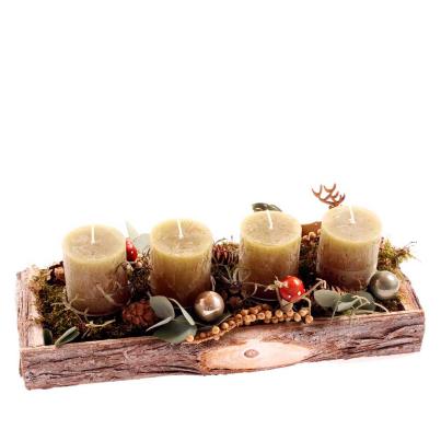 Adventsgesteck Rindentablett mit Kerzen jägergrün
