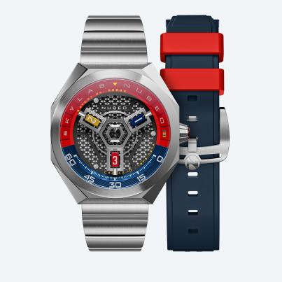 NUBEO Herrenuhr "Skylab Automatic" rot-blau