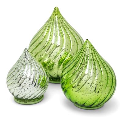 3er Set LED-Glastropfen grün