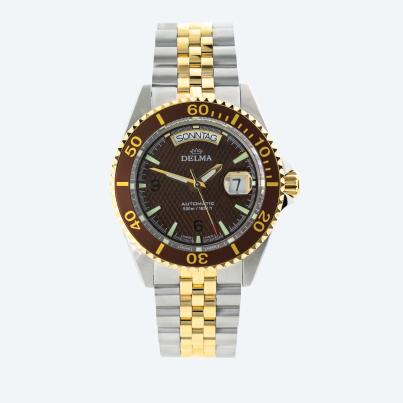 DELMA Herrenuhr "Santiago Day-Date" bicolor braun