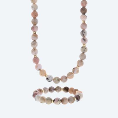 SET: Collier+Armband Opal pink Magnetverschluß