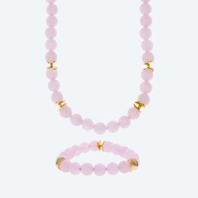 SET: Collier+Armband Rosenquarz Magnetverschluß