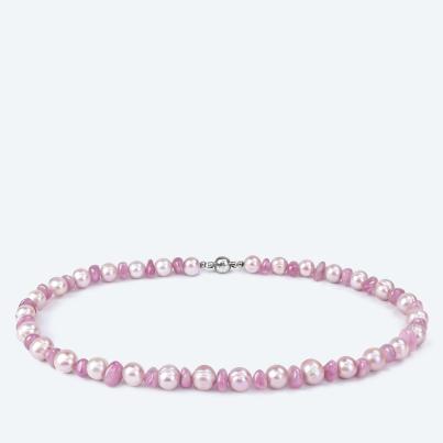 Collier Rosenquarz, SWZPerlen Magnetverschluß