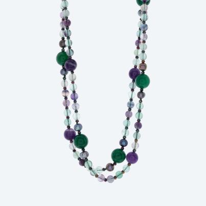 Collier Fluorit, Amethyst, Achat, SWZPerlen