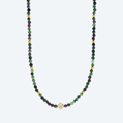 Collier Rubinzoisit Kleeblatt 925 vergoldet