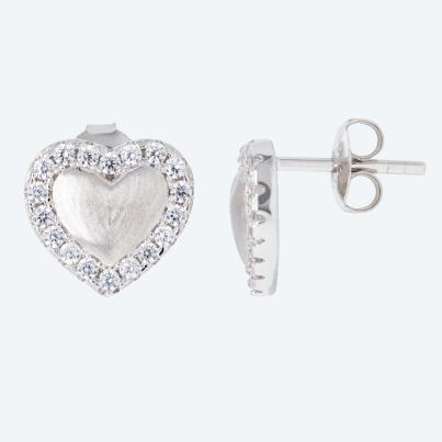 Ohrstecker Herz 925 St. Silber rhodiniert Zirkonia