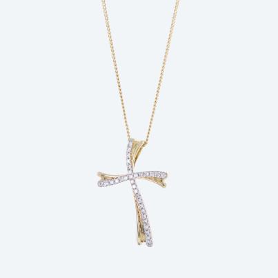 Kreuzanhänger mit Kette 375 GG Kanada Brillanten