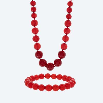 Christian Materne SET Collier+Armband Jade rot beh