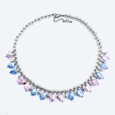 Collier Süßwasserzuchtperlen, Lavagestein, Hämatit
