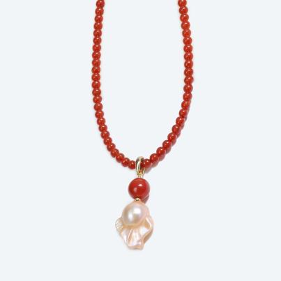 Anhänger mit Kette Achat, Süßwasserzuchtperle