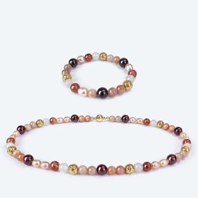 SET: Collier+Armband Sonnenstein, Lavagestein