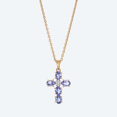 Anhänger mit Kette 925 Silber vergoldet Tansanit