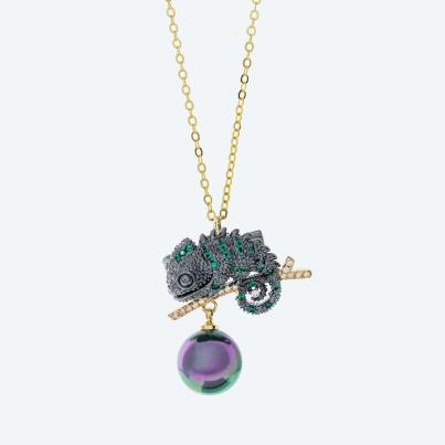 Anhänger/Brosche mit Kette Kupfer Zirkonia