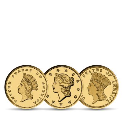 3 Goldmünzen "1 USD Komplett-Set-Kollketion"