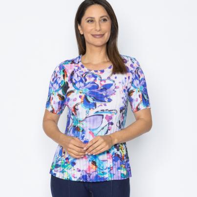 Jeannie Damen-Plissee-Shirt Blumen