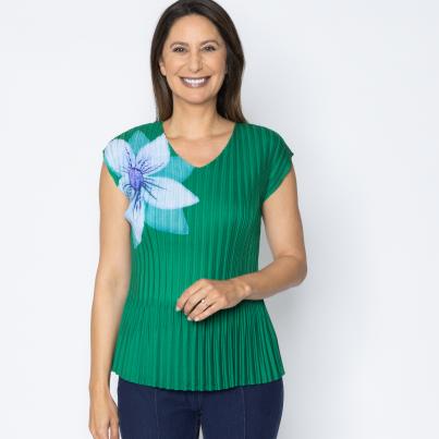 Jeannie Damen-Plissee-Shirt Blume
