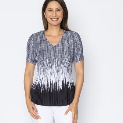 Jeannie Damen-Plissee-Shirt schwarz/weiß