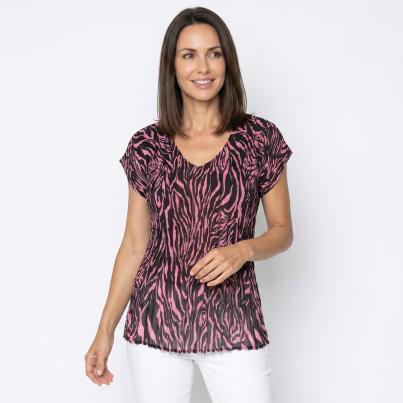 Jeannie Damen-Plissee-Shirt Flügelarm Zebra