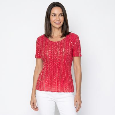 Jeannie Damen-Plissee-Shirt Goldprint