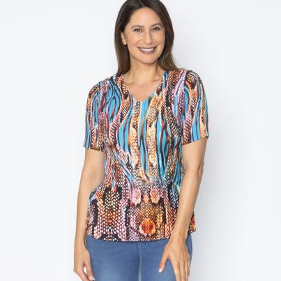 Jeannie Damen-Plissee Shirt Snake Bunt