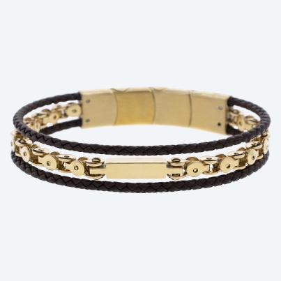 Armband Edelstahl vergoldet, Leder