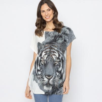 FASHION NEWS Damen-Shirt Tigerkopf weiß