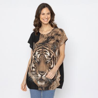 FASHION NEWS Damen-Shirt Tigerkopf schwarz